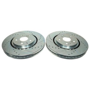Toyota Sienna Brake Rotors (2) - Front - PowerStop - Drilled & Slotted Zinc Plated - Silver - `21-`22