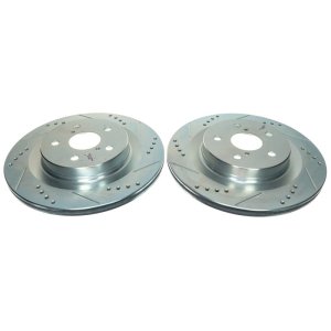 Toyota Sienna Brake Rotors (2) - Rear - PowerStop - Drilled & Slotted - Silver - `21-`22