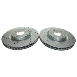 Kia Sorento Brake Rotors (2) - Front - PowerStop - Evolution Drilled & Slotted - Silver - `21-`22
