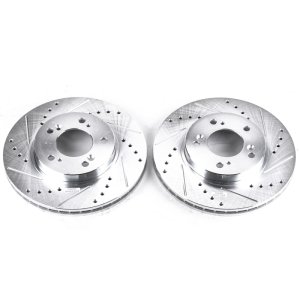 Honda CR-V Brake Rotors (2) - Front - PowerStop - Evolution Drilled & Slotted - Silver - `97-`01