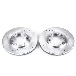 Nissan Frontier Brake Rotors (2) - Front - PowerStop - Evolution Drilled & Slotted - Silver - `03-`04