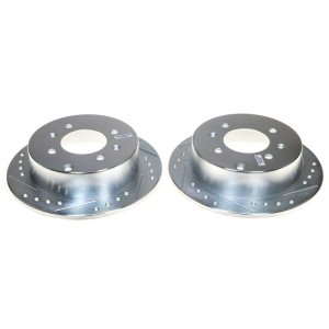 Kia Optima Brake Rotors (2) - Rear - PowerStop - Evolution Drilled & Slotted - Silver - `01-`05 Kia Optima Brake Rotors (2) - Rear - PowerStop - Evolution Drilled & Slotted - Silver - `01-`05