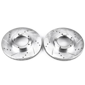 Toyota Tacoma Brake Rotors (2) - Front - PowerStop - Evolution Drilled & Slotted - Silver - `95-`04 Toyota Tacoma Brake Rotors (2) - Front - PowerStop - Evolution Drilled & Slotted - Silver - `95-`04