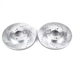 Acura RL Brake Rotors (2) - Front - PowerStop - Evolution Drilled & Slotted - Silver - `99-`04