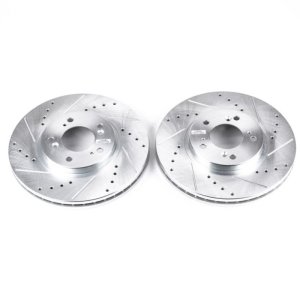 Acura RL Brake Rotors (2) - Front - PowerStop - Evolution Drilled & Slotted - Silver - `99-`04