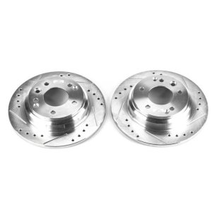 Acura RL Brake Rotors (2) - Rear - PowerStop - Drilled & Slotted - Silver - `99-`01