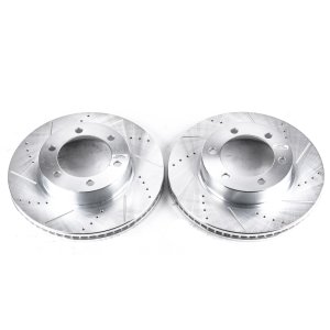 Toyota Sequoia Brake Rotors (2) - Front - PowerStop - Evolution Drilled & Slotted Zinc Plated - Silver - `01-`07 Toyota Sequoia Brake Rotors (2) - Front - PowerStop - Evolution Drilled & Slotted Zinc Plated - Silver - `01-`07
