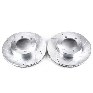 Toyota Sequoia Brake Rotors (2) - Front - PowerStop - Evolution Drilled & Slotted Zinc Plated - Silver - `01-`07 Toyota Sequoia Brake Rotors (2) - Front - PowerStop - Evolution Drilled & Slotted Zinc Plated - Silver - `01-`07