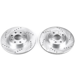 Toyota MR2 Spyder Brake Rotors (2) - Rear - PowerStop - Evolution Drilled & Slotted - Silver - `00-`05