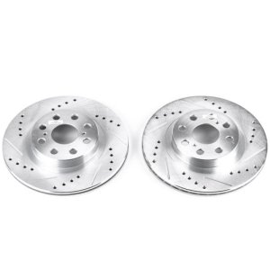 Toyota MR2 Spyder Brake Rotors (2) - Rear - PowerStop - Evolution Drilled & Slotted - Silver - `00-`05
