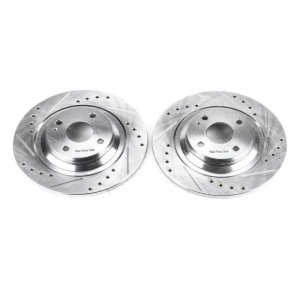 Mazda Miata Brake Rotors (2) - Rear - PowerStop - Evolution Drilled & Slotted - Silver - `01-`05 Mazda Miata Brake Rotors (2) - Rear - PowerStop - Evolution Drilled & Slotted - Silver - `01-`05