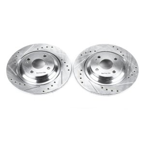 Mazda Miata Brake Rotors (2) - Rear - PowerStop - Evolution Drilled & Slotted - Silver - `01-`05