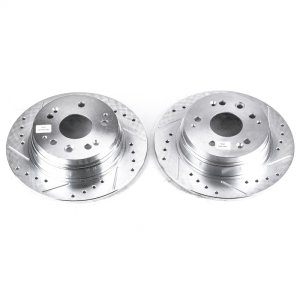 Acura CL Brake Rotors (2) - Rear - PowerStop - Evolution Drilled & Slotted Zinc Plated - Silver - `01-`03