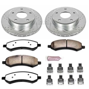 Mitsubishi Raider Brake Kit - Front - PowerStop - Drilled & Slotted Rotors + Carbon-Fiber Ceramic Pads - `06-`09