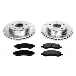 Mitsubishi Raider Brake Kit - Front - PowerStop - Drilled/Slotted Rotors + Carbon-Fiber Ceramic Pads - `06-`09