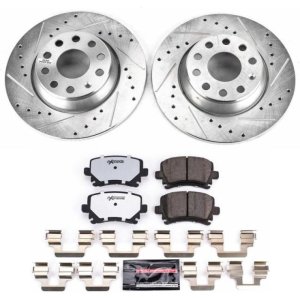 Audi A3 Brake Kit - Rear - PowerStop - Drilled & Slotted Rotors + Carbon-Fiber Ceramic Pads - `06-`09
