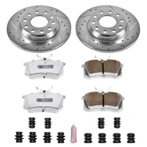 Audi A4 Brake Kit - Rear - PowerStop - Drilled & Slotted Rotors + Carbon-Fiber Ceramic Pads - `02-`05