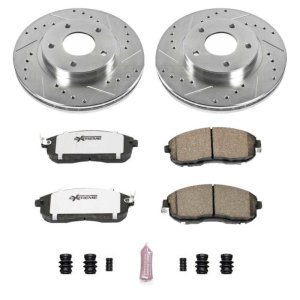 Nissan Maxima Brake Kit - Front - PowerStop - Z26 Street Warrior + Drilled & Slotted Rotors + Carbon-Fiber Ceramic Pads - `99-`01