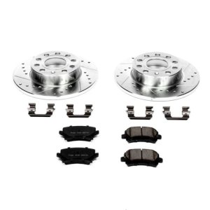 Audi A3 Brake Kit - Rear - PowerStop - Drilled & Slotted Rotors + Carbon-Fiber Ceramic Pads - 2008