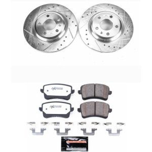 Audi A4 Brake Kit - Rear - PowerStop - Drilled & Slotted Rotors + Carbon-Fiber Ceramic Pads - `09-`16