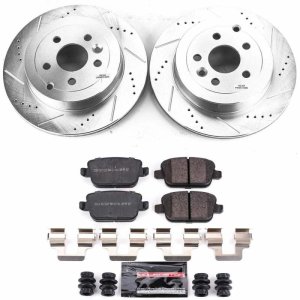 Land Rover LR2 Brake Pads + Rotors - Rear - PowerStop - Z23 Evolution Sport, Drilled & Slotted Rotors + Carbon-Fiber Ceramic Pads - `08-`12 Land Rover LR2 Brake Pads + Rotors - Rear - PowerStop - Z23 Evolution Sport, Drilled & Slotted Rotors + Carbon-Fiber Ceramic Pads - `08-`12