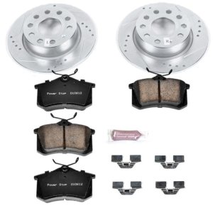 Audi A3 Brake Kit - Rear - PowerStop - Drilled & Slotted Rotors + Carbon-Fiber Ceramic Pads - `10-`13