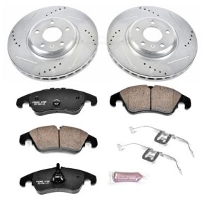 Audi A4 Brake Kit - Front - PowerStop - Drilled & Slotted Rotors + Carbon-Fiber Ceramic Pads - `09-`11