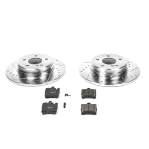 Mercedes-Benz CLK320 Brake Kit - Rear - PowerStop - Z23 Evolution Sport Brake Kit: Drilled & Slotted Rotors, Carbon-Fiber Ceramic Pads - `00-`02