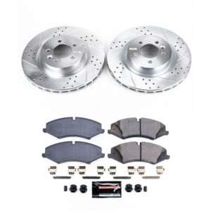 Land Rover LR4 Brake Pads + Rotors - Front - PowerStop - Z23 Evolution Sport: Drilled & Slotted Rotors + Carbon-Fiber Ceramic Pads, with hardware and pad sensors - 2010 Land Rover LR4 Brake Pads + Rotors - Front - PowerStop - Z23 Evolution Sport: Drilled & Slotted Rotors + Carbon-Fiber Ceramic Pads, with hardware and pad sensors - 2010