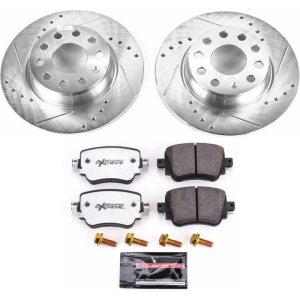 Volkswagen Golf Brake Kit - Rear - PowerStop - Drilled & Slotted Rotors + Carbon-Fiber Ceramic Pads - `15-`18