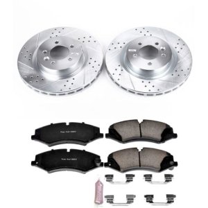 Land Rover Range Rover Brake Pads + Rotors - Front - PowerStop - Drilled & Slotted Rotors + Carbon-Fiber Ceramic Pads (Z23 Evolution Sport) - `14-`17