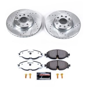 Audi A3 Brake Kit - Front - PowerStop - Drilled & Slotted Rotors + Carbon-Fiber Ceramic Pads - `15-`18