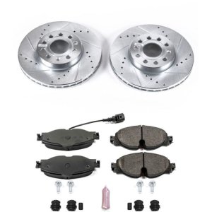 Audi A3 Brake Kit - Front - PowerStop - Drilled & Slotted Rotors + Carbon-Fiber Ceramic Pads - `15-`18