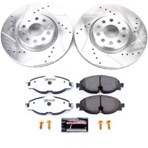 Audi A3 Brake Kit - Front - PowerStop - Drilled & Slotted Rotors + Carbon-Fiber Ceramic Pads - `15-`18
