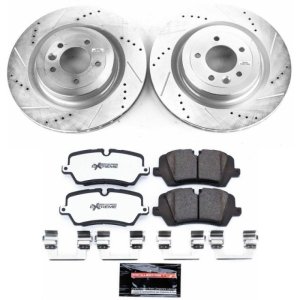 Land Rover Range Rover Brake Pads + Rotors - Rear - PowerStop - Z36 Truck & Tow, Drilled & Slotted Rotors + Carbon-Fiber Ceramic Pads - `13-`21