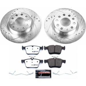 Audi A3 Brake Kit - Rear - PowerStop - Drilled & Slotted Rotors + Carbon-Fiber Ceramic Pads - `15-`18