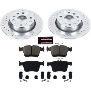 Audi A3 Brake Kit - Rear - PowerStop - Drilled & Slotted Rotors + Carbon-Fiber Ceramic Pads - `15-`18
