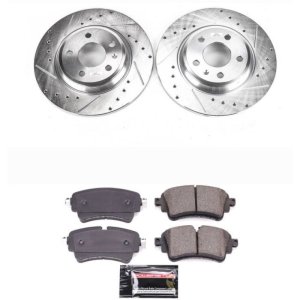 Audi A4 Brake Kit - Rear - PowerStop - Drilled & Slotted Rotors + Carbon-Fiber Ceramic Pads - 2019