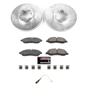 Ford Transit-250 Brake Kit - Front - PowerStop - Drilled & Slotted Rotors + Carbon-Fiber Ceramic Pads - `20-`21