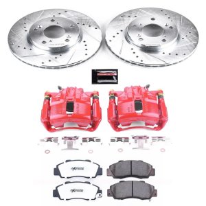 Honda Accord Brake Kit - Front - PowerStop - Drilled & Slotted Rotors + Carbon-Fiber Ceramic Pads + Powder Coated Calipers - Red - `98-`02 Honda Accord Brake Kit - Front - PowerStop - Drilled & Slotted Rotors + Carbon-Fiber Ceramic Pads + Powder Coated Calipers - Red - `98-`02
