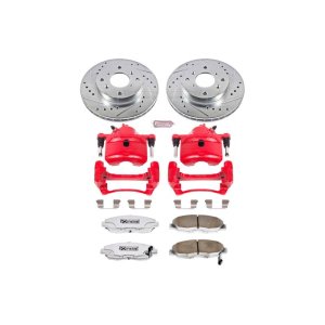 Honda Accord Brake Kit - Front - PowerStop - Drilled & Slotted Rotors + Carbon-Fiber Ceramic Pads + Powder Coated Calipers - Red - `98-`02 Honda Accord Brake Kit - Front - PowerStop - Drilled & Slotted Rotors + Carbon-Fiber Ceramic Pads + Powder Coated Calipers - Red - `98-`02