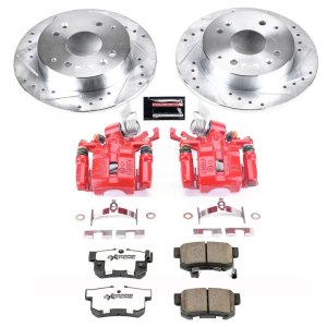 Honda Accord Brake Kit - Rear - PowerStop - Drilled & Slotted Rotors + Carbon-Fiber Ceramic Pads + Powder Coated Calipers - Red - `98-`02 Honda Accord Brake Kit - Rear - PowerStop - Drilled & Slotted Rotors + Carbon-Fiber Ceramic Pads + Powder Coated Calipers - Red - `98-`02