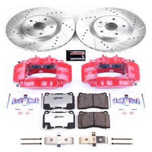 Subaru WRX STI Brake Kit - Front - PowerStop - Drilled & Slotted Rotors + Carbon-Fiber Ceramic Pads + Powder Coated Calipers - `15-`17
