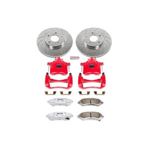 Buick LeSabre Brake Kit - Front - PowerStop - Drilled & Slotted Rotors + Carbon-Fiber Ceramic Pads + Powder Coated Calipers - Red - `00-`04 Buick LeSabre Brake Kit - Front - PowerStop - Drilled & Slotted Rotors + Carbon-Fiber Ceramic Pads + Powder Coated Calipers - Red - `00-`04