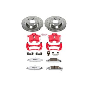 Chevrolet Classic Brake Kit - Front - PowerStop - Drilled & Slotted Rotors + Carbon-Fiber Ceramic Pads + Powder Coated Calipers - Red - `04-`05