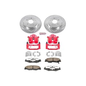 Cadillac XLR Brake Kit - Rear - PowerStop - Drilled & Slotted Rotors + Carbon-Fiber Ceramic Pads + Powder Coated Calipers - `04-`09