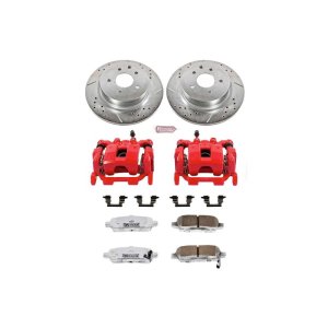 Nissan Maxima Brake Kit - Rear - PowerStop - Drilled & Slotted Rotors + Carbon-Fiber Ceramic Pads + Powder Coated Calipers - Red - `09-`14