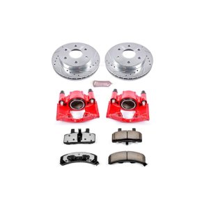 Cadillac Escalade Brake Kit - Front - PowerStop - Drilled & Slotted Rotors + Carbon-Fiber Ceramic Pads + Powder Coated Calipers - Red - `99-`00