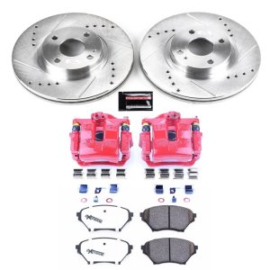Mazda Miata Brake Kit - Front - PowerStop - Drilled & Slotted Rotors + Carbon-Fiber Ceramic Pads + Powder Coated Calipers - Red - `01-`05 Mazda Miata Brake Kit - Front - PowerStop - Drilled & Slotted Rotors + Carbon-Fiber Ceramic Pads + Powder Coated Calipers - Red - `01-`05