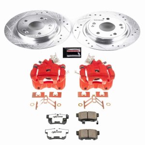 Honda Accord Brake Kit - Rear - PowerStop - Drilled & Slotted Rotors + Carbon-Fiber Ceramic Pads + Powder Coated Calipers - Red - `05-`07 Honda Accord Brake Kit - Rear - PowerStop - Drilled & Slotted Rotors + Carbon-Fiber Ceramic Pads + Powder Coated Calipers - Red - `05-`07